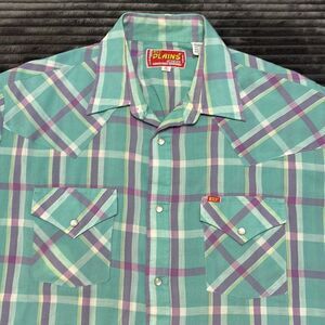 Vtg Ely Plains Western Shirt Plaid Pearl Snap Cowboy Men’s Sz XL 17 1/2